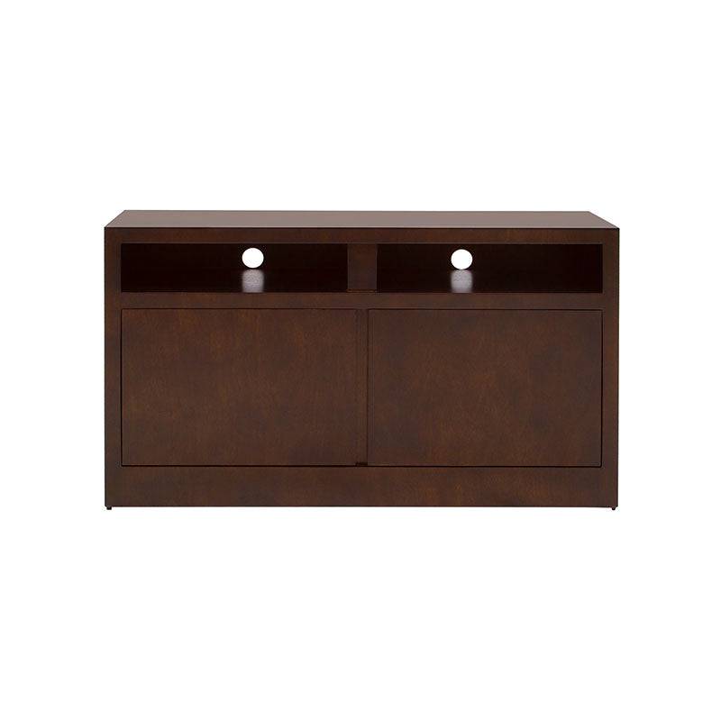 Mueble para TV Tamayo en acabado wengué con chapa de caoba, frente de 120 cm, alto 70 cm y fondo 30 cm de deurope.com.mx
