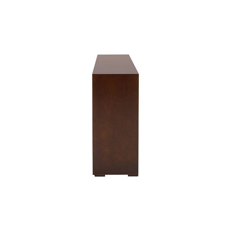 Mueble para TV Tamayo de color wengué con chapa de caoba, 120 cm de ancho, 70 cm de alto y 30 cm de fondo, en acabado elegante.