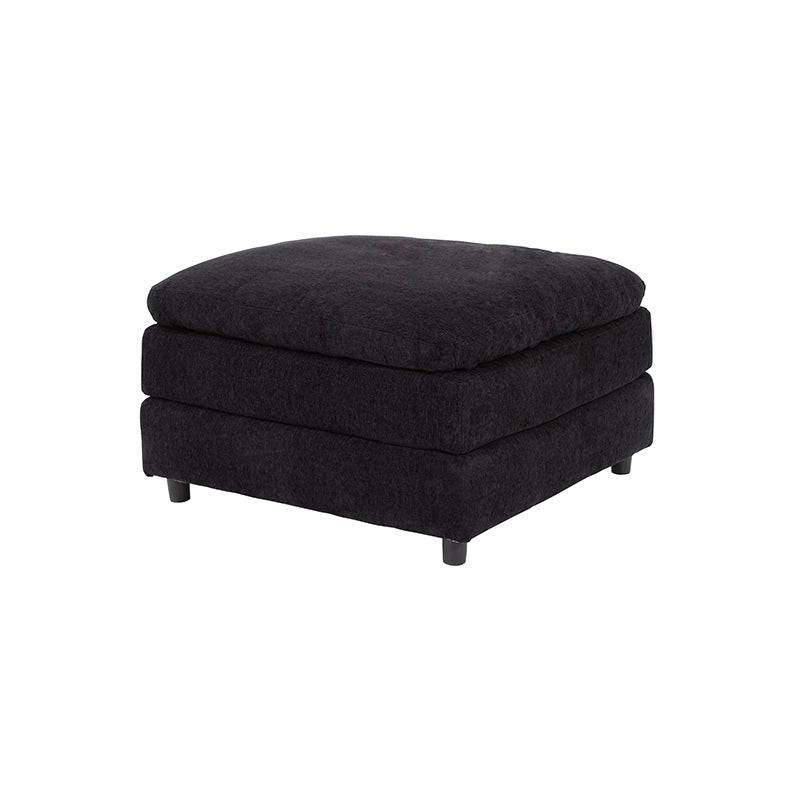 Juego de sala Lazy de 6 piezas con sofá y otomán en tela negra, dimensiones: 82x65x82 cm, estilo moderno y cómodo.