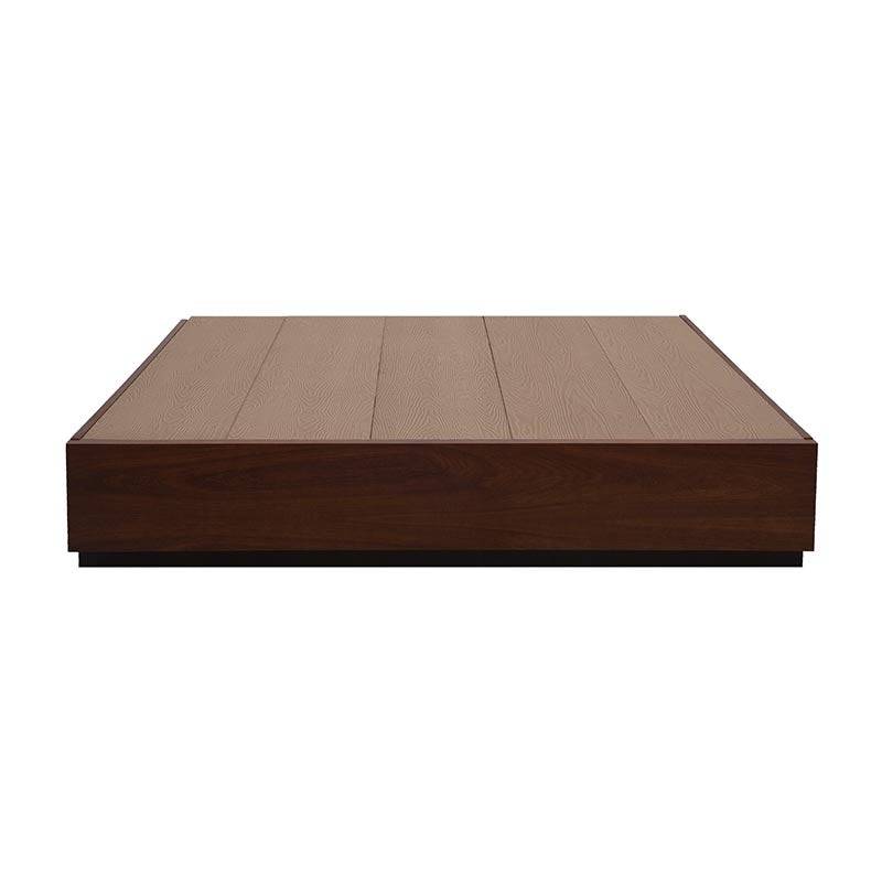 Juego de recámara Bourbon de 6 piezas en madera de pino estilo café, incluye base de cama y muebles decorativos.