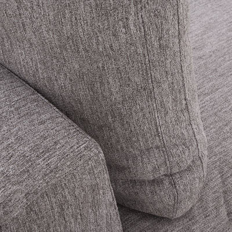 Sillón central y banca de módulo de sala Nube en tela beige con estructura de madera de pino, diseño moderno y textura suave.