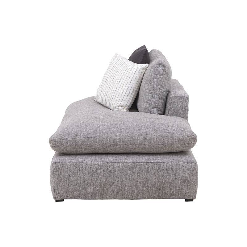 Módulo de sala Nube deurope.com.mx, sillón central con banca en tela beige, estructura de madera de pino, frente.
