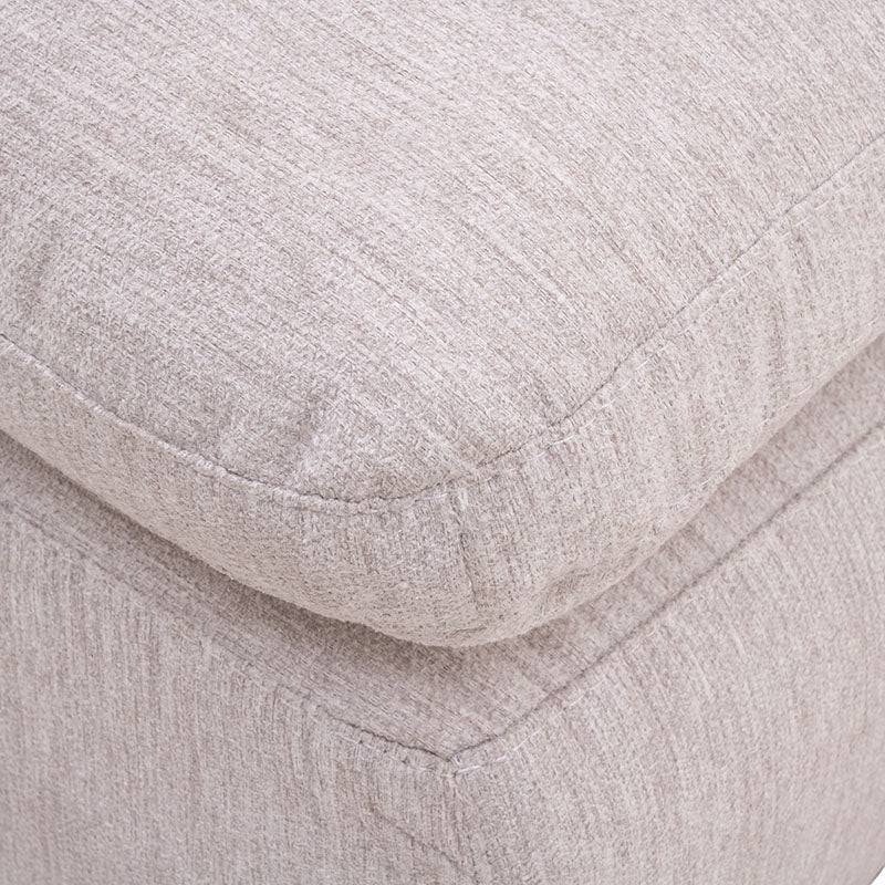 Sillón central y banca de módulo de sala Nube en tela beige con textura suave, estructura de madera de pino, deurope.com.mx