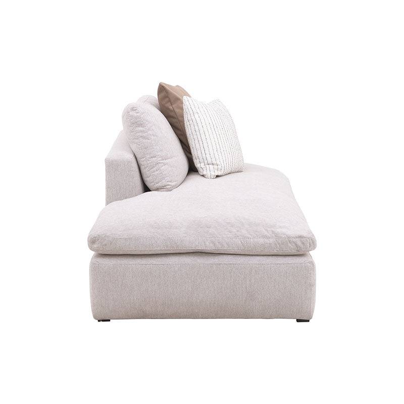 Módulo de sala Nube deurope.com.mx, sillón central con banca, en tela beige con textura suave y estructura de madera de pino.