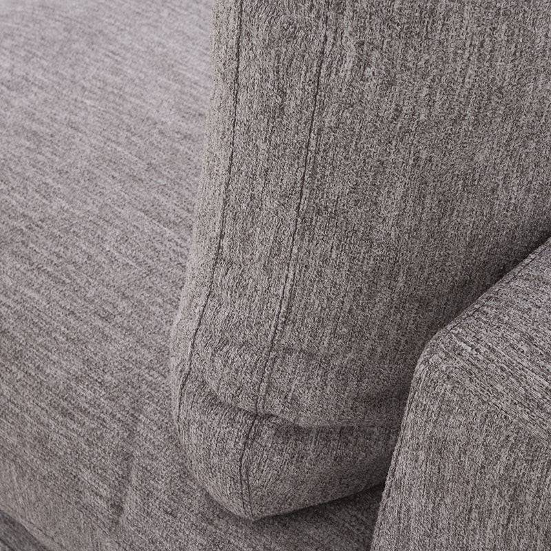 Sillón central módulo de sala Nube de Deurope con banca en tela beige, madera de pino y textura suave, vista frontal.