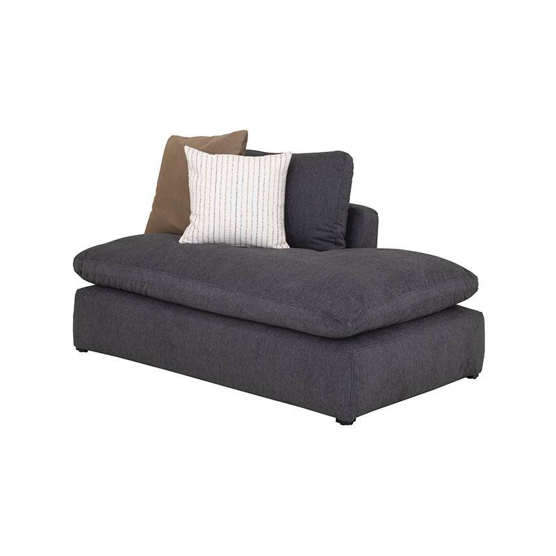 Sillón central y banca de sala Nube de Deurope.com.mx en tela beige con estructura de madera de pino, frente y vista lateral.