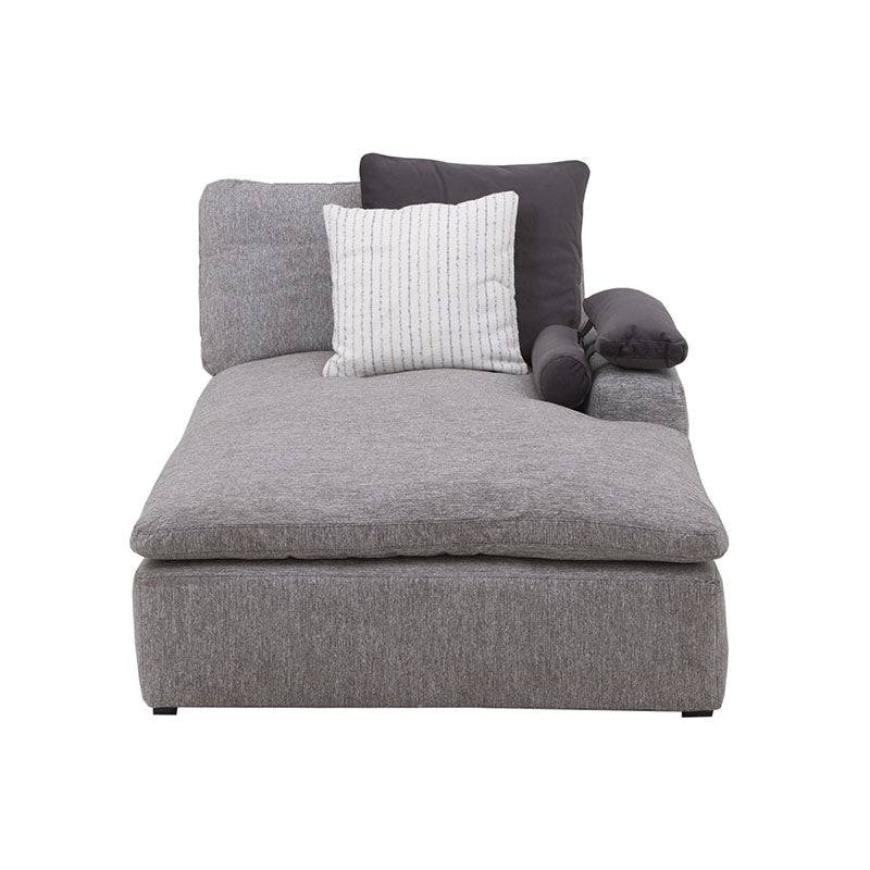 Sala Nube chaise en tela beige, con estructura de madera de pino, vista frontal, medidas 173 cm de fondo, textura suave.