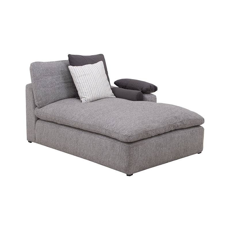 Sala Nube Chaise deurope.com.mx en tela beige, con chaise larga, estructura de pino, frente y vista lateral, textura suave.