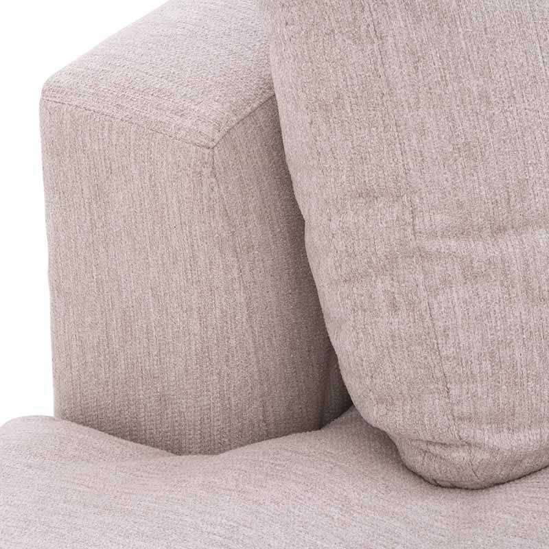 Sillón central de sala Nube de Deurope, módulo de tejido plano beige con textura suave y estructura de madera de pino.