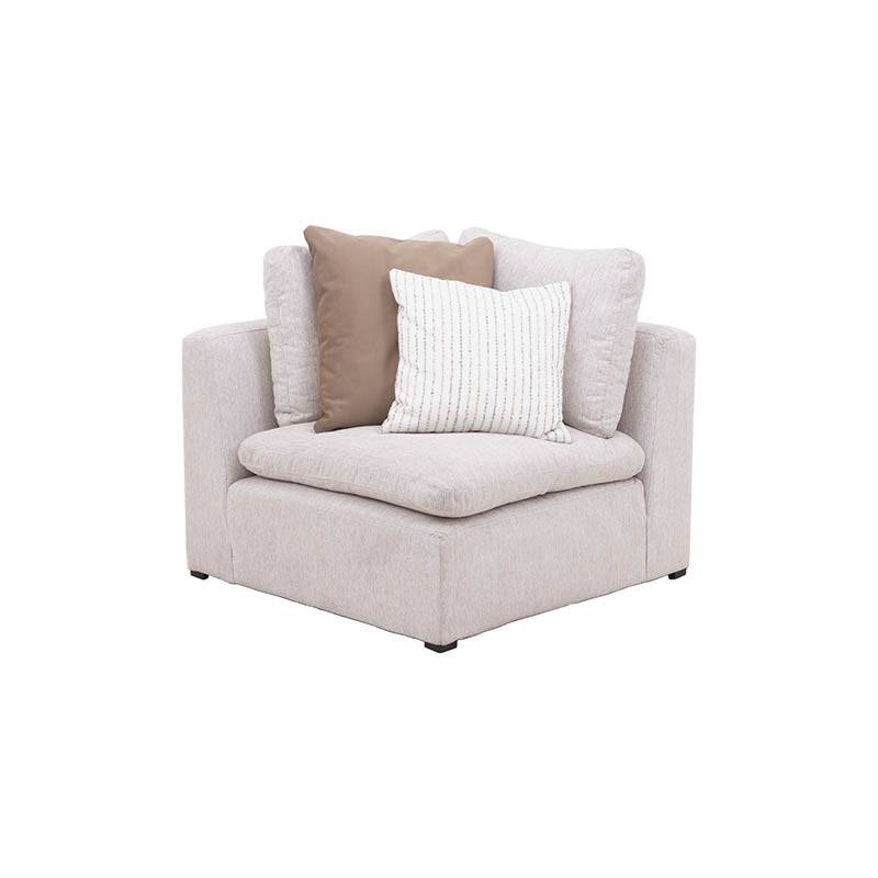 Módulo de sala Nube Esquinero de deurope.com.mx en tela beige con textura suave, estructura de madera de pino, frente y laterales visibles.