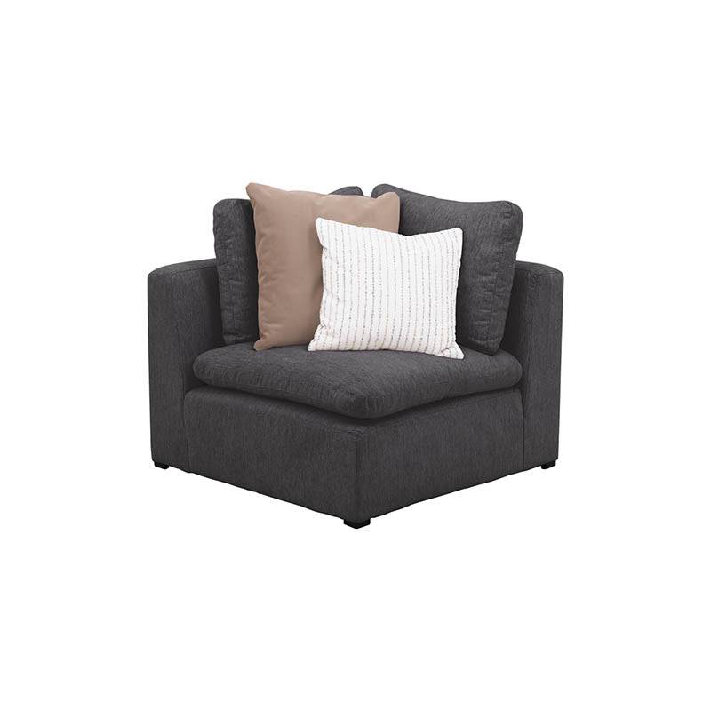 Módulo de sala Nube Esquinero de Deurope.com.mx en tela beige con textura suave, estructura de madera de pino, imagen frontal.