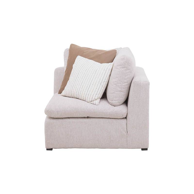 Módulo de sala Nube Esquinero en color beige deurope.com.mx, con estructura de madera de pino y tela de tejido plano suave.