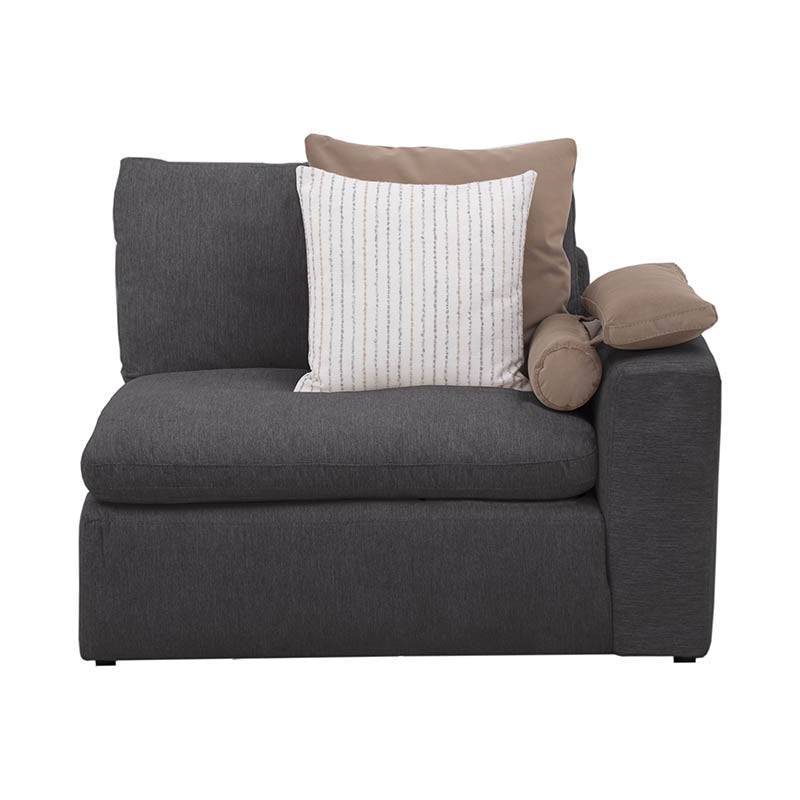 Sillón lateral de sala Nube deurope.com.mx en tela beige con estructura de madera de pino y brazo derecho, tamaño 124 cm de alto.