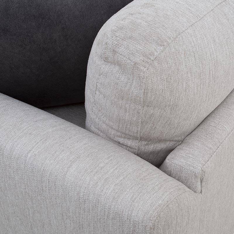Juego de sala Sally de Deurope en tela beige con textura, sofá y piezas de estilo moderno, tamaño 209 cm alto y 88 cm fondo.