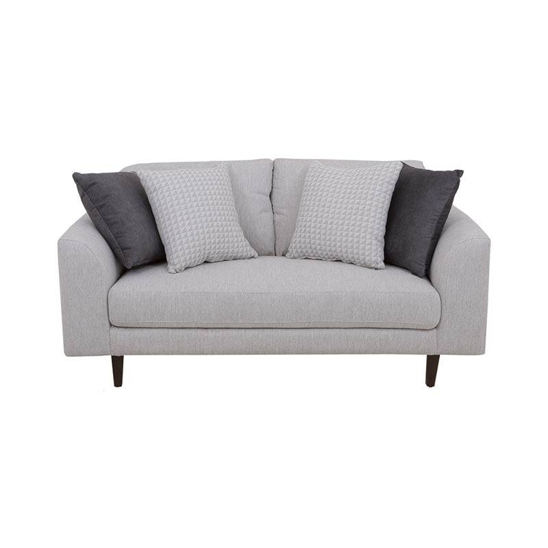 Juego de sala Sally de Deurope en beige con tejido plano, sofá y sillones, frente, altura y fondo visibles.