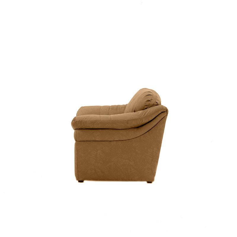 Juego de sala Marsella de cuero en tono café latte, incluye sofá, loveseat y sillón con diseño elegante y moderno.