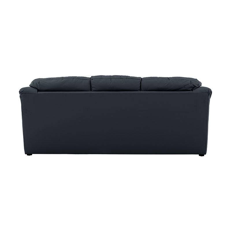 Juego de sala Marsella de cuero en tonos café latte, incluye sofá, love seat y sillón con detalles de tapiz y estructura moderna.