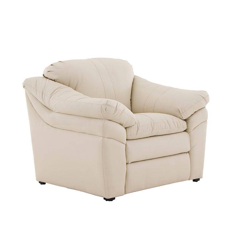 Juego de sala Marsella de cuero en tonos café latte, incluye sofá, love seat y sillón, con diseño moderno y cómodo.