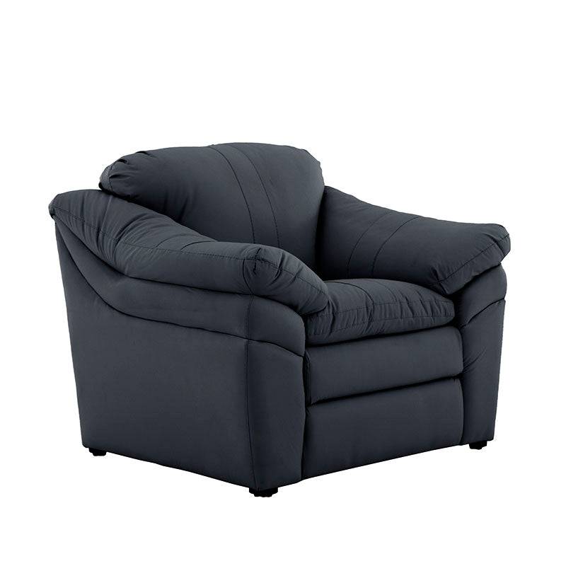 Juego de sala Marsella de cuero en tonos café latte, incluye sofá, loveseat y sillón, con diseño moderno y elegante en imagen.