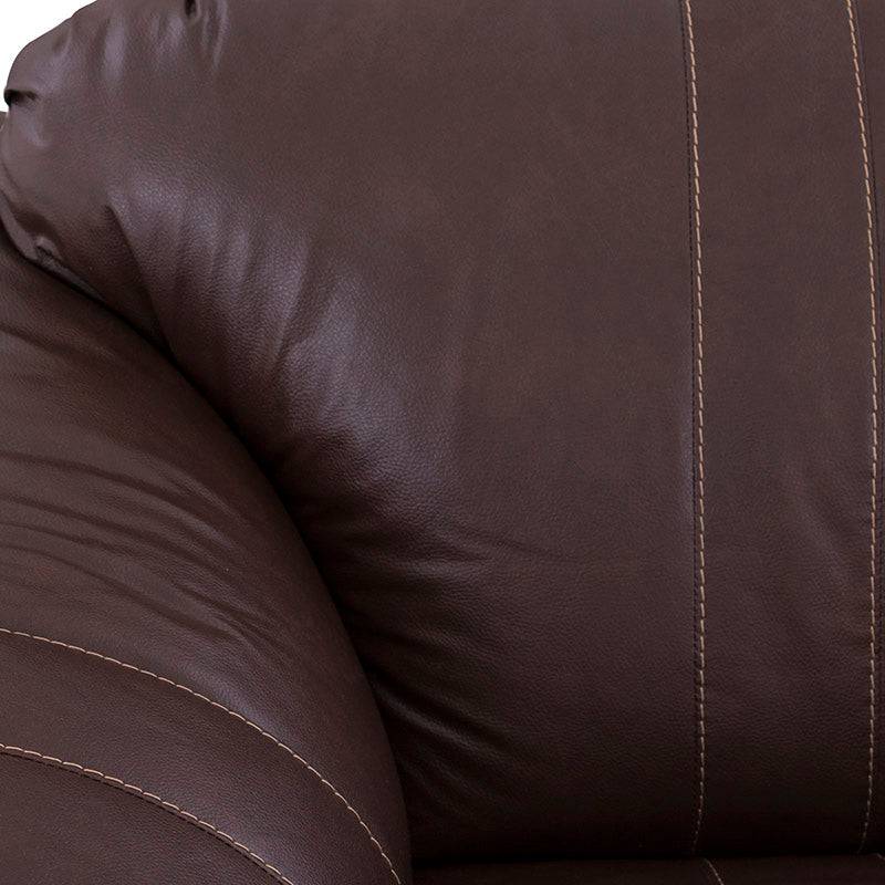 Juego de sala Marsella de cuero tapizado en café latte con sillón, loveseat y sofá de 225 cm de largo en estilo elegante.