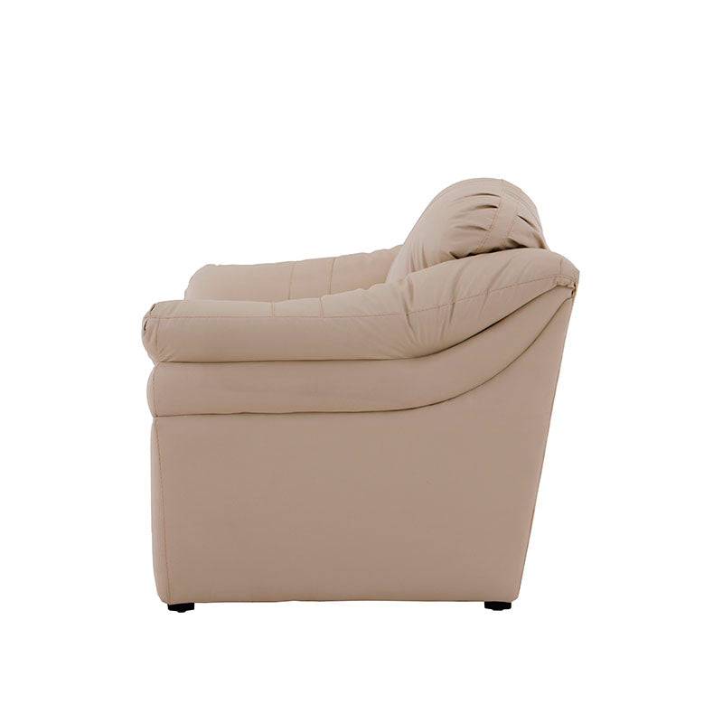 Juego de sala Marsella en cuero en tonos café latte, incluye sofá, loveseat y sillón con diseño elegante y cómodo.