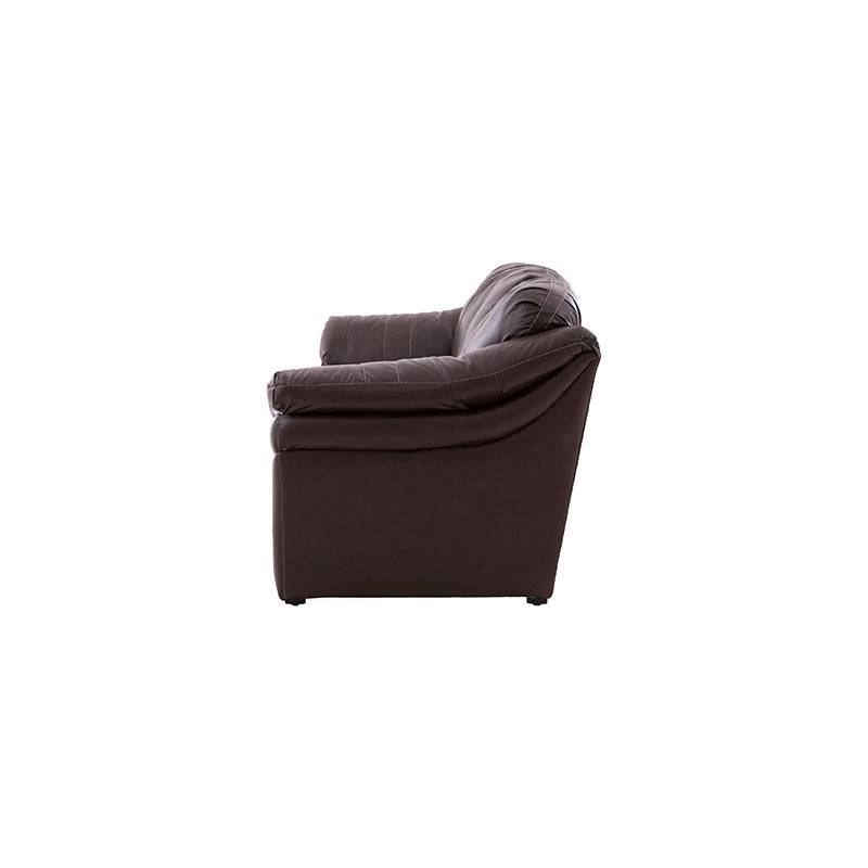 Juego de sala Marsella de cuero con sofá, love seat y sillón en tono café latte, con detalles de textura de terciopelo.