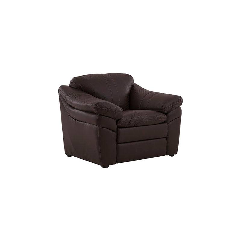 Juego de sala Marsella en cuero con sofá, loveseat y sillón en tono café latte, con detalles elegantes y cómodos asientos.