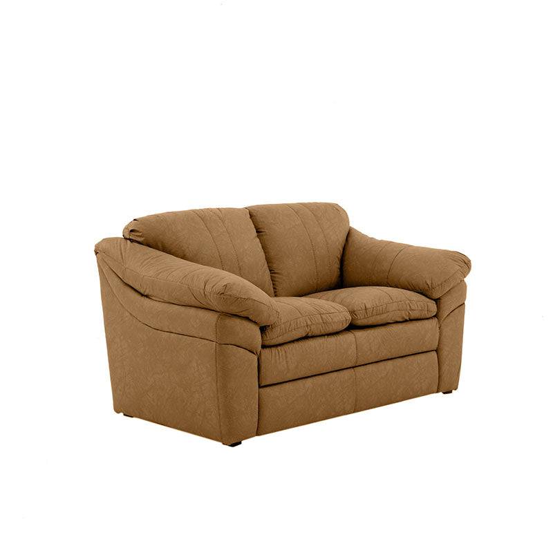 Juego de sala Marsella de cuero en tonos café latte, incluye sofá, love seat y sillón con diseño moderno y elegante.