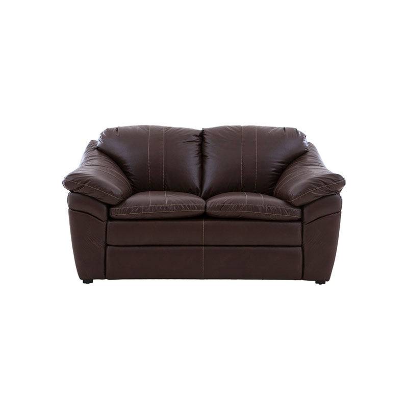 Juego de sala Marsella de cuero en tono café latte con sofá, loveseat y sillón, con detalles en cuero tacto y estructura moderna.