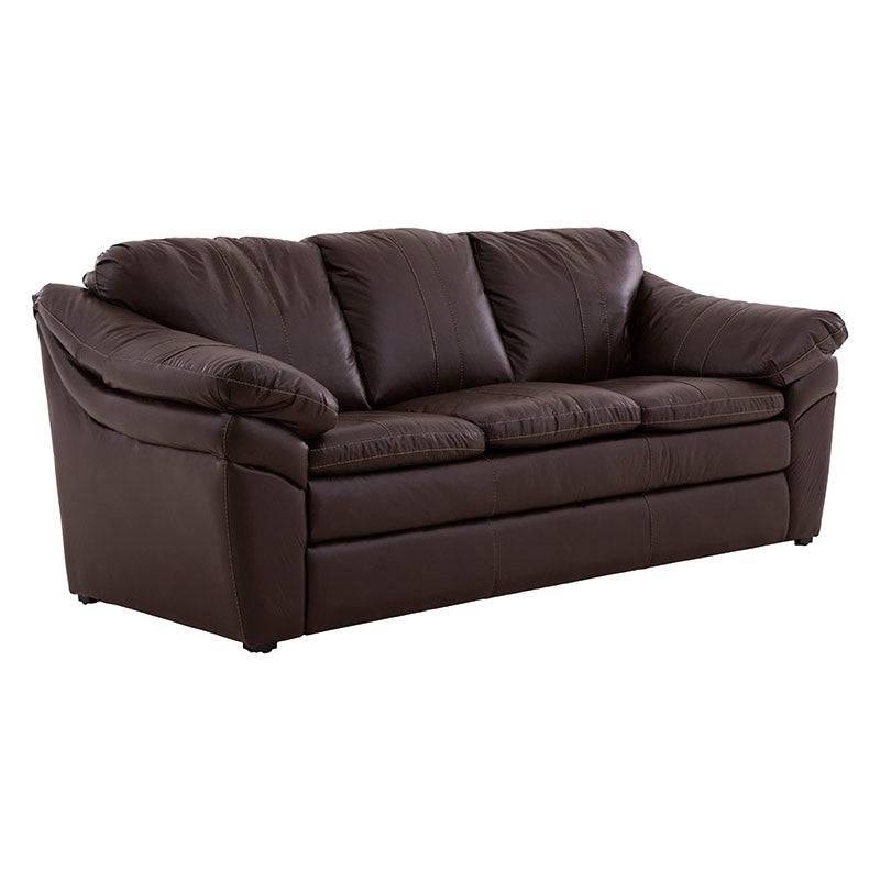 Juego de sala Marsella de cuero en tonos café latte, incluye sofá, loveseat y sillón con diseño moderno y cómodo.