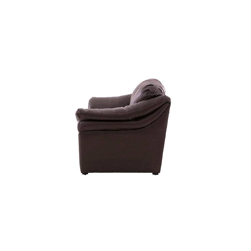 Juego de sala Marsella de cuero en tono café latte, incluye sofá, love seat y sillón con detalles en piel y estructura moderna.