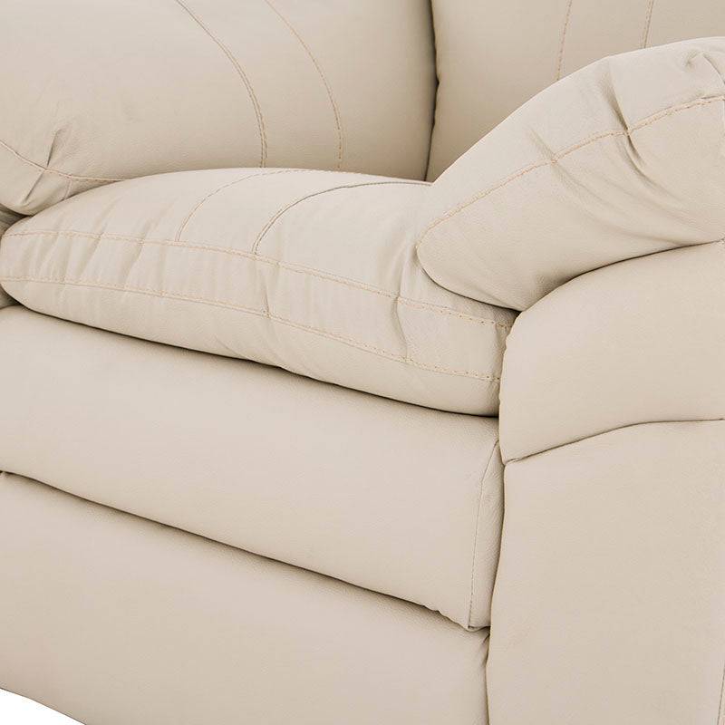 Juego de sala Marsella de cuero en color café latte con sofá, loveseat y sillón, con estructura moderna y elegante.