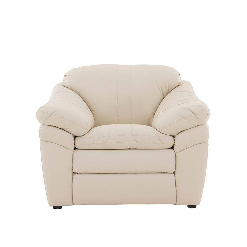 Juego de sala Marsella de cuero en color café latte con sofá, loveseat y sillón, estilo moderno y elegante.