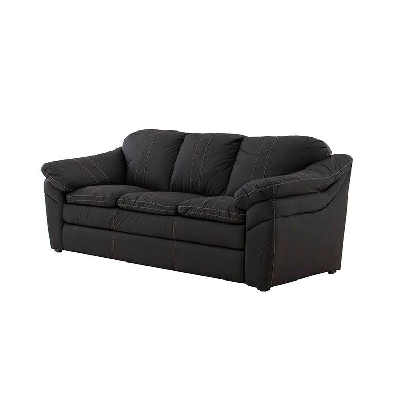 Conjunto de sala Marsella de cuero en tonos café latte, incluye sofá, love seat y sillón con detalles elegantes y cómodos.