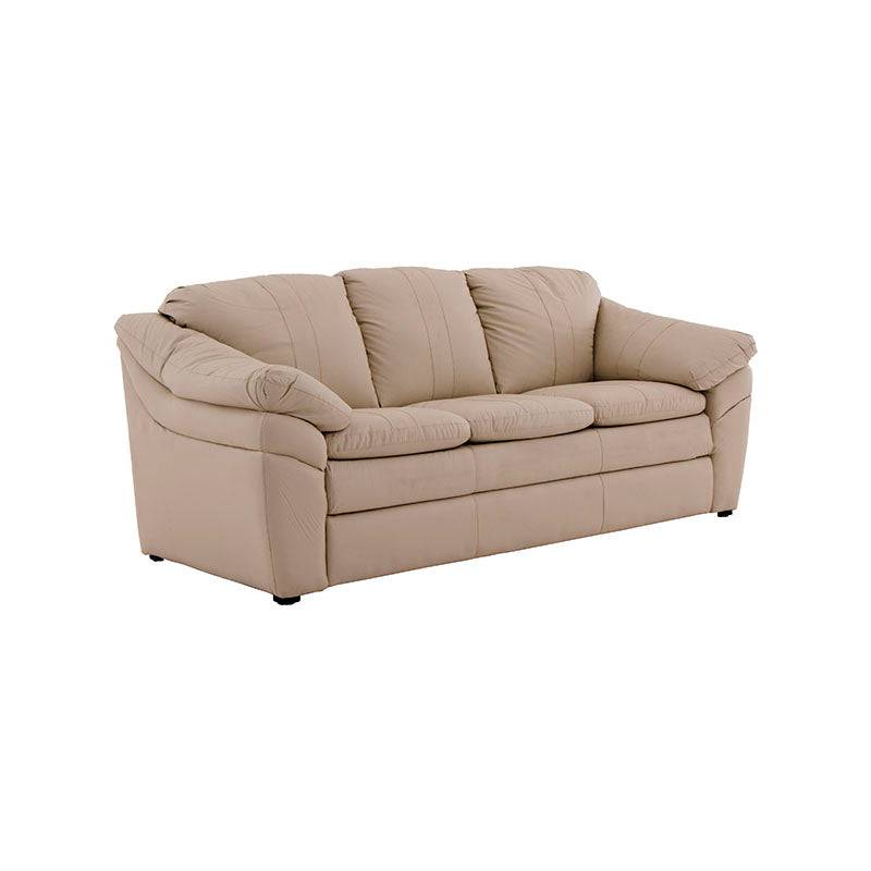 Juego de sala Marsella de cuero en tonos café latte, incluye sofá, love seat y sillón, con detalles elegantes y cómodos.