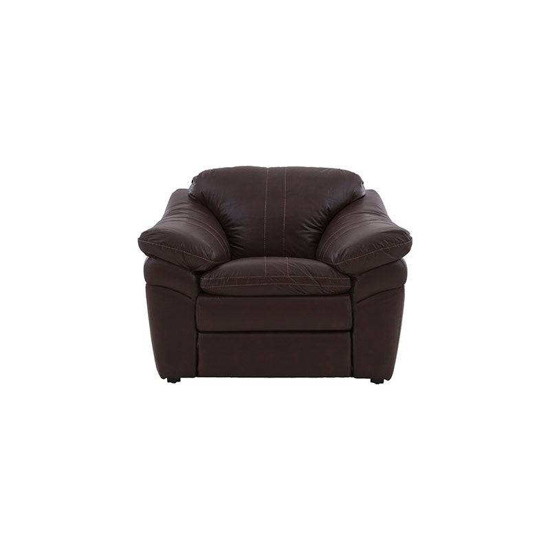 Juego de sala Marsella en cuero con sillón, love seat y sofá en color café latte, con detalles de textura suave y diseño moderno.
