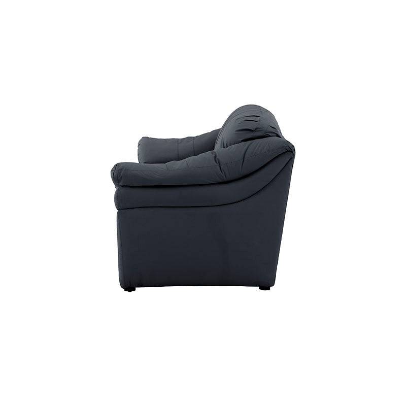 Juego de sala Marsella de cuero en tonos café latte, incluye sofá, loveseat y sillón, con diseño moderno y elegante.