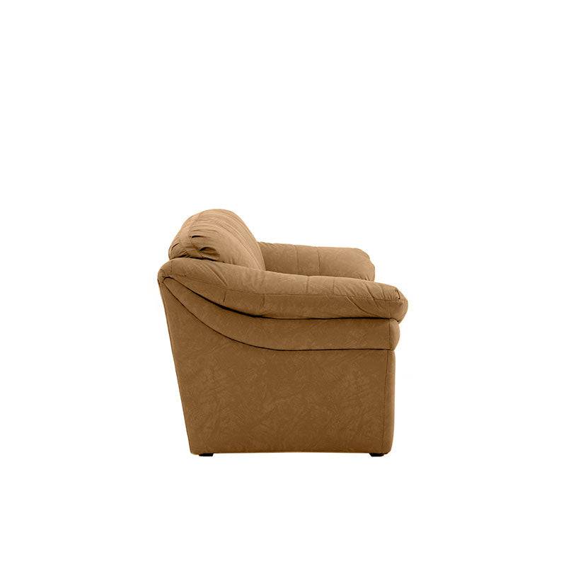 Juego de sala Marsella de cuero en tonos café latte, incluye sofá, love seat y sillón, con diseño moderno y acabado de tacto suave.