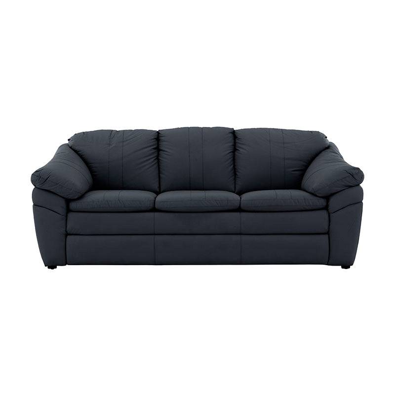 Juego de sala Marsella de cuero en color café latte con sofá, loveseat y sillón, con estructura moderna y acabado elegante.