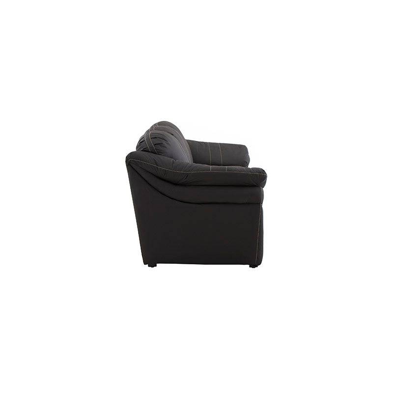 Juego de sala Marsella de cuero con sofá, love seat y sillón en color café latte, con detalles en cuero y estructura moderna.