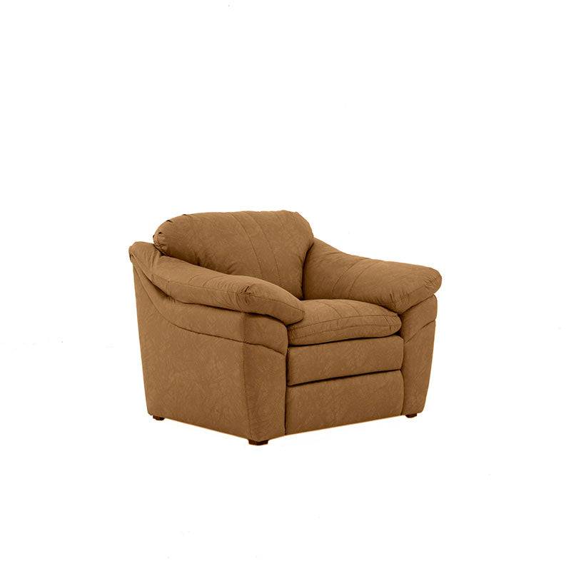 Juego de sala Marsella de cuero en color café latte, incluye sofá, love seat y sillón con detalles en piel en imagen.