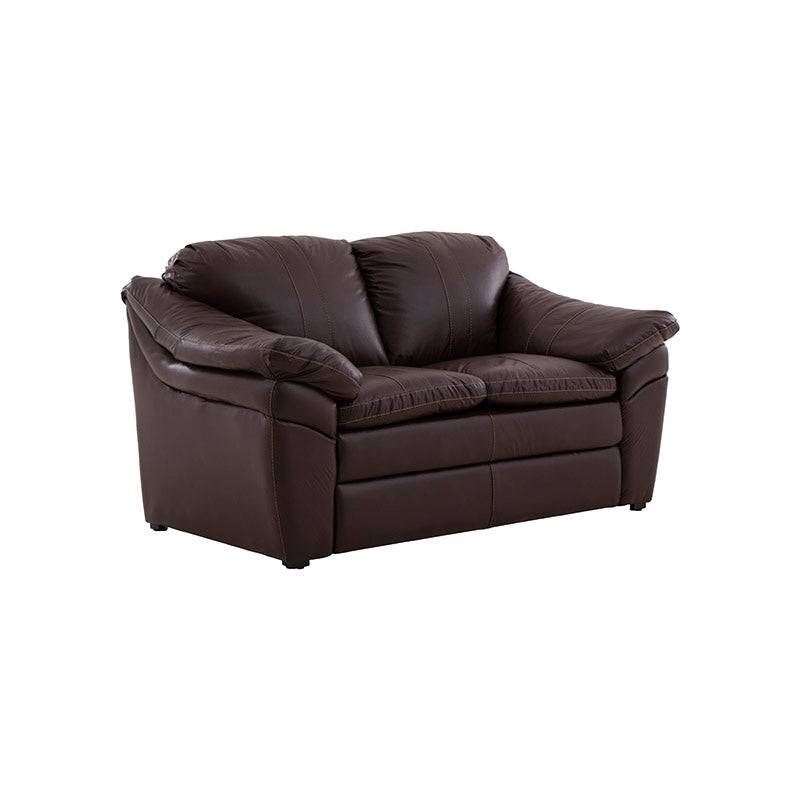 Juego de sala Marsella de Deurope con sofá, love seat y sillón en cuero café latte, con detalles elegantes y cómodos.