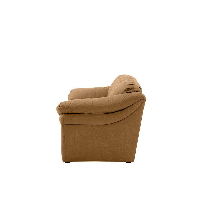 Juego de sala Marsella de cuero en tono café latte con sofá, loveseat y sillón, con diseño moderno y detalles en cuero.