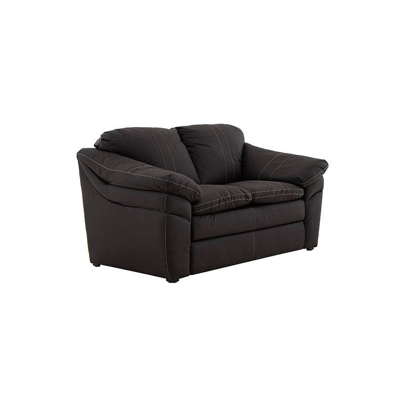 Juego de sala Marsella de Deurope con sillón, loveseat y sofá de cuero con acabado en tono café latte, visible en la imagen.