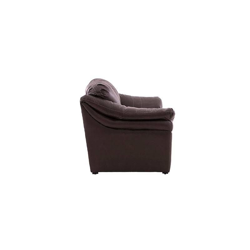 Juego de sala Marsella de cuero con sofá, loveseat y sillón en tonos café latte, muebles modernos y cómodos.