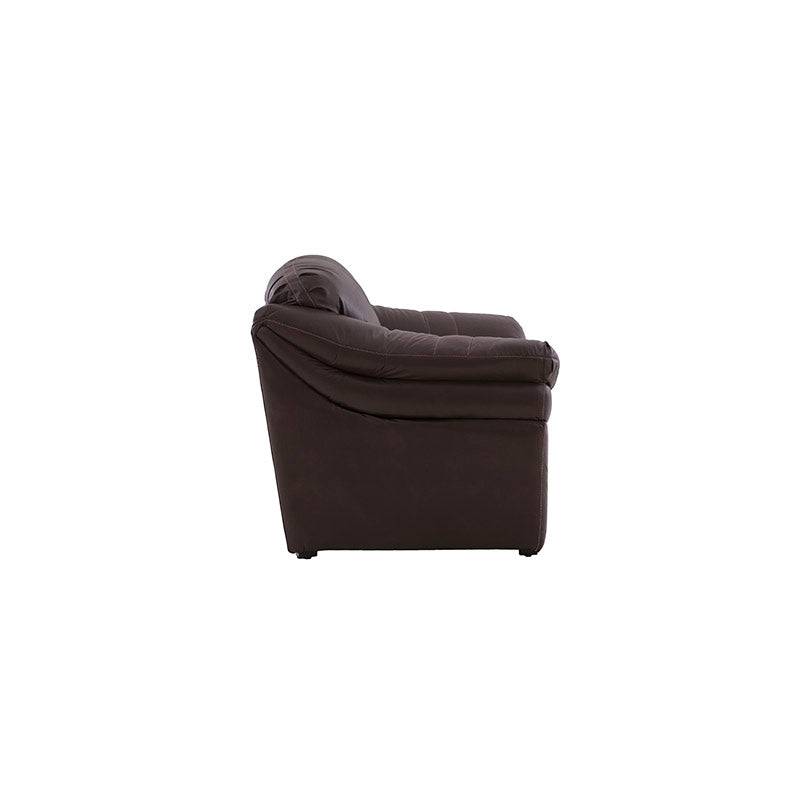 Juego de sala Marsella en cuero con sofá, love seat y sillón en tono café latte, con detalles en cuero tacto.