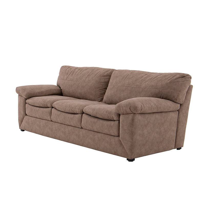 Sala Calvin de estilo moderno con cojines grises y estructura de madera, ideal para sala de estar elegante.