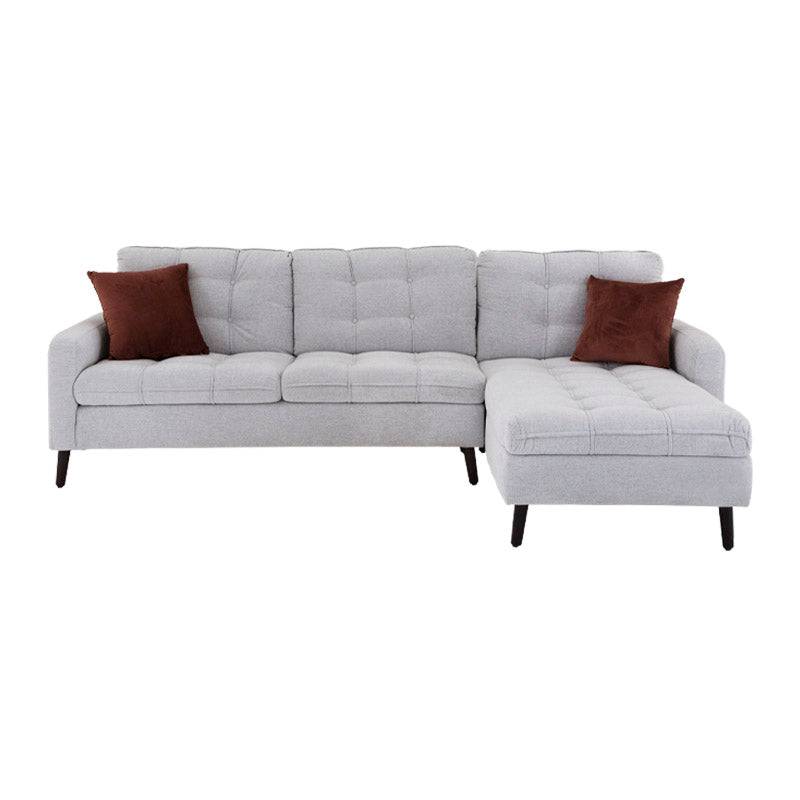 Juego de sala Eugenia con chaise de Deurope, conjunto de 2 piezas en gris con cojines decorativos y estructura moderna.