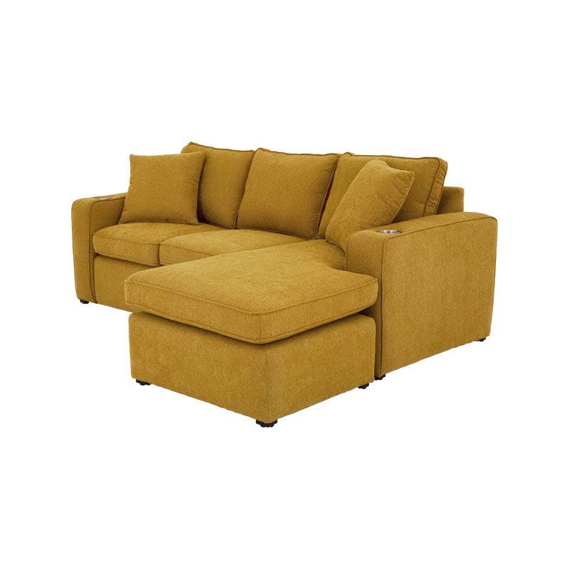 Sala Selena amarilla de Deurope.com.mx con cojines y estructura moderna, ideal para espacios acogedores y contemporáneos.