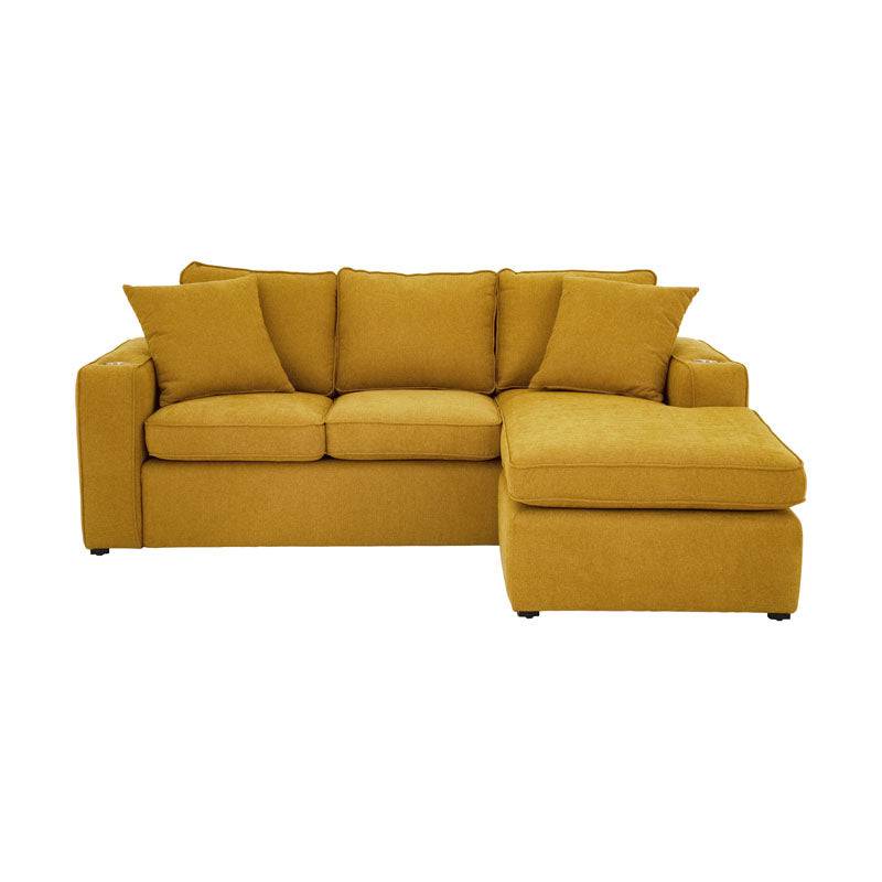 Sala Selena amarilla de la marca deurope.com.mx, sofá moderno con cojines y estructura en color amarillo brillante.